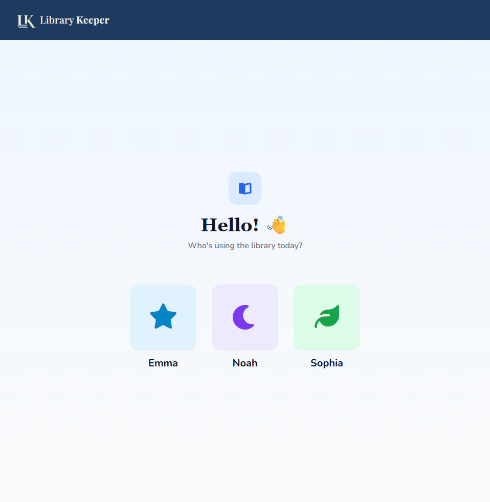 Self-service kiosk letting each family member or student pick their own name before borrowing